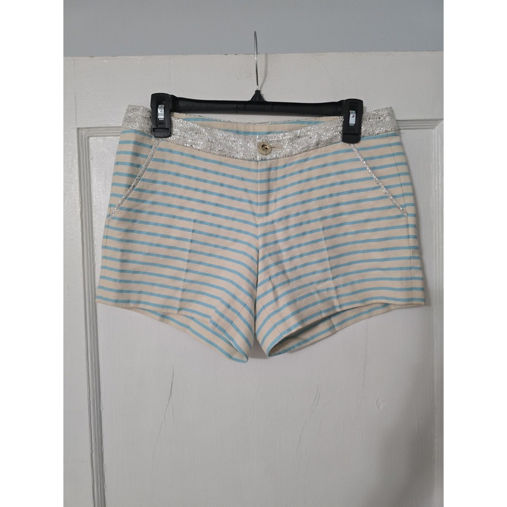 Lilly Pulitzer Callahan Party Shorts Blue Horizon Bayview Stripe Metallic Size 2